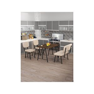 Hayat 70 X 110 Amalfi Mutfak Masası, Mutfak Masası Takımı, Yemek Masası, 2 Sandalye 1 Bench - Krem Krem