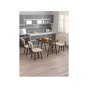 Hayat 70 X 110 Amalfi Mutfak Masası, Mutfak Masası Takımı, Yemek Masası, 2 Sandalye 1 Bench - Krem Krem