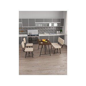 Hayat 70 X 110 Amalfi Mutfak Masası, Mutfak Masası Takımı, Yemek Masası, 2 Sandalye 1 Bench - Krem Krem