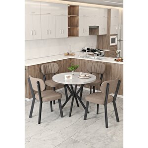 Gnr 90cm Sabit Beyaz Mutfak Masası Takımı, Yemek Masası, 4 Modern Cappucino Sandalye Cappuccino