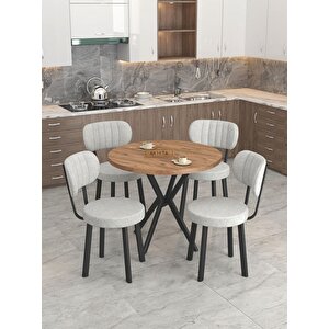 Azra 90cm Atlantik Mutfak Masası, Mutfak Masası Takımı, Yemek Masası, 4 Açık Gri Sandalye Açık Gri