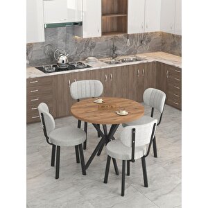 Azra 90cm Atlantik Mutfak Masası, Mutfak Masası Takımı, Yemek Masası, 4 Açık Gri Sandalye Açık Gri