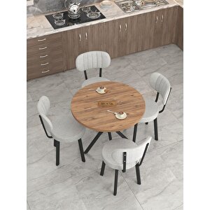 Azra 90cm Atlantik Mutfak Masası, Mutfak Masası Takımı, Yemek Masası, 4 Açık Gri Sandalye Açık Gri