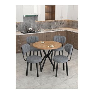 Azra 90cm Atlantik Mutfak Masası, Mutfak Masası Takımı, Yemek Masası, 4 Koyu Gri Sandalye Koyu Gri