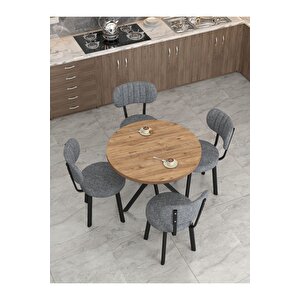 Azra 90cm Atlantik Mutfak Masası, Mutfak Masası Takımı, Yemek Masası, 4 Koyu Gri Sandalye Koyu Gri
