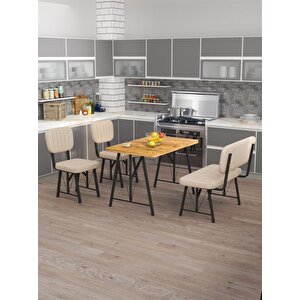 Hayat 70 X 110 Atlantik Mutfak Masası, Mutfak Masası Takımı, Yemek Masası, 2 Sandalye 1 Bench - Krem