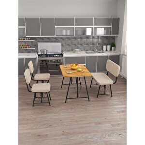 Hayat 70 X 110 Atlantik Mutfak Masası, Mutfak Masası Takımı, Yemek Masası, 2 Sandalye 1 Bench - Krem