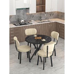 Azra 90cm Bendir Mutfak Masası, Mutfak Masası Takımı, Yemek Masası, 4 Krem Sandalye Krem