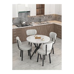 Azra 90cm Beyaz Mutfak Masası, Mutfak Masası Takımı, Yemek Masası, 4 Açık Gri Sandalye Açık Gri