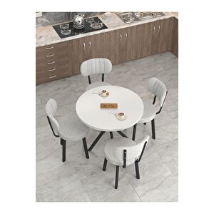 Azra 90cm Beyaz Mutfak Masası, Mutfak Masası Takımı, Yemek Masası, 4 Açık Gri Sandalye Açık Gri