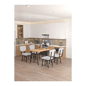 Hayat 70 X 110 Cm Sabit Atlantik Mutfak Masası, Mutfak Masası Takımı, Yemek Masası, 4 Açık Gri Sandalye Açık Gri