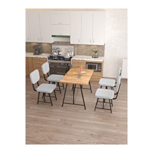 Hayat 70 X 110 Cm Sabit Atlantik Mutfak Masası, Mutfak Masası Takımı, Yemek Masası, 4 Açık Gri Sandalye Açık Gri