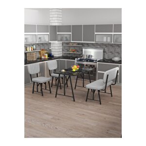 Hayat 70 X 110 Bendir Mutfak Masası, Mutfak Masası Takımı, Yemek Masası, 2 Sandalye 1 Bench - Açık Gri Açık Gri