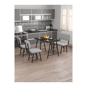 Hayat 70 X 110 Bendir Mutfak Masası, Mutfak Masası Takımı, Yemek Masası, 2 Sandalye 1 Bench - Açık Gri Açık Gri