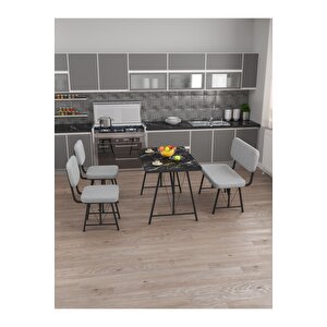 Hayat 70 X 110 Bendir Mutfak Masası, Mutfak Masası Takımı, Yemek Masası, 2 Sandalye 1 Bench - Açık Gri Açık Gri