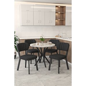 Gnr 90cm Sabit Efes Mutfak Masası Takımı, Yemek Masası, 4 Modern Siyah Sandalye Siyah