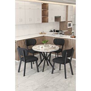 Gnr 90cm Sabit Efes Mutfak Masası Takımı, Yemek Masası, 4 Modern Siyah Sandalye Siyah