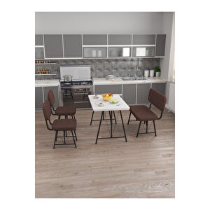 Hayat 70 X 110 Beyaz Mutfak Masası, Mutfak Masası Takımı, Yemek Masası, 2 Sandalye 1 Bench - Kahverengi Kahverengi