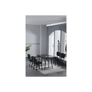 Hayat 70 X 110 Cm Sabit Bendir Mutfak Masası, Mutfak Masası Takımı, Yemek Masası, 4 Antrasit Sandalye Antrasit