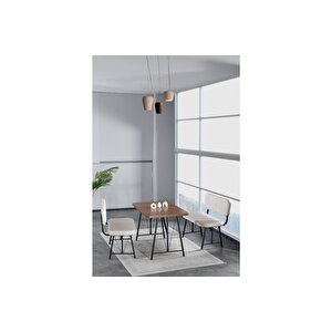 Hayat 70x110 Amalfi Mutfak Masası, Mutfak Masası Takımı, Yemek Masası, 2 Benchli - Krem Krem