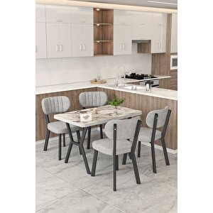 Gnr 70x110cm Sabit Efes Mutfak Masası Takımı, Yemek Masası, 4 Modern Gri Sandalye Açık Gri