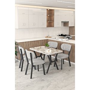 Gnr 70x110cm Sabit Efes Mutfak Masası Takımı, Yemek Masası, 4 Modern Gri Sandalye Açık Gri
