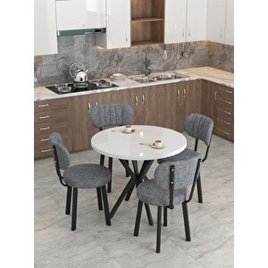 Azra 90cm Beyaz Mutfak Masası, Mutfak Masası Takımı, Yemek Masası, 4 Koyu Gri Sandalye Koyu Gri