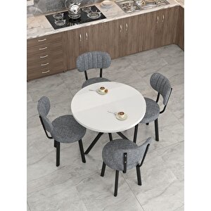 Azra 90cm Beyaz Mutfak Masası, Mutfak Masası Takımı, Yemek Masası, 4 Koyu Gri Sandalye Koyu Gri