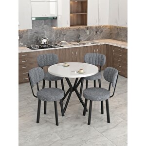 Azra 90cm Beyaz Mutfak Masası, Mutfak Masası Takımı, Yemek Masası, 4 Koyu Gri Sandalye Koyu Gri