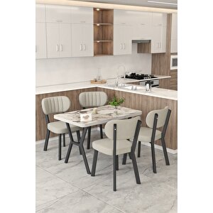 Gnr 70x110cm Sabit Efes Mutfak Masası Takımı, Yemek Masası, 4 Modern Krem Sandalye Krem
