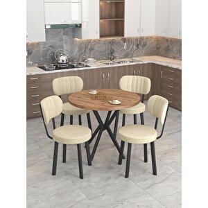 Azra 90cm Atlantik Mutfak Masası, Mutfak Masası Takımı, Yemek Masası, 4 Krem Sandalye Krem