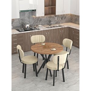 Azra 90cm Atlantik Mutfak Masası, Mutfak Masası Takımı, Yemek Masası, 4 Krem Sandalye Krem