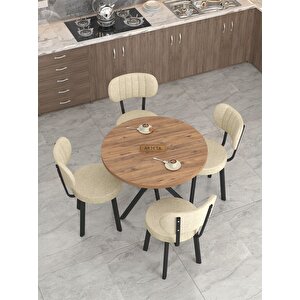 Azra 90cm Atlantik Mutfak Masası, Mutfak Masası Takımı, Yemek Masası, 4 Krem Sandalye Krem