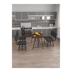 Hayat 70 X 110 Amalfi Mutfak Masası, Mutfak Masası Takımı, Yemek Masası, 2 Sandalye 1 Bench - Antrasit Antrasit