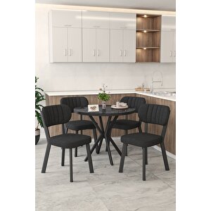 Gnr 90cm Sabit Siyah Mutfak Masası Takımı, Yemek Masası, 4 Modern Siyah Sandalye Siyah