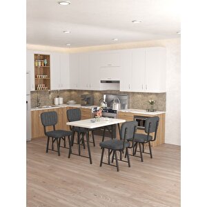 Hayat 70 X 110 Cm Sabit Beyaz Mutfak Masası, Mutfak Masası Takımı, Yemek Masası, 4 Antrasit Sandalye Antrasit