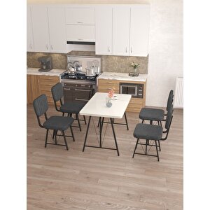 Hayat 70 X 110 Cm Sabit Beyaz Mutfak Masası, Mutfak Masası Takımı, Yemek Masası, 4 Antrasit Sandalye Antrasit