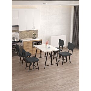 Hayat 70 X 110 Cm Sabit Beyaz Mutfak Masası, Mutfak Masası Takımı, Yemek Masası, 4 Antrasit Sandalye Antrasit