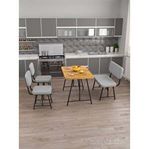 Hayat 70 X 110 Atlantik Mutfak Masası, Mutfak Masası Takımı, Yemek Masası, 2 Sandalye 1 Bench - Açık Gri Açık Gri