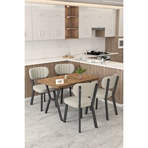 Gnr 70x110cm Sabit Atlantik Mutfak Masası Takımı, Yemek Masası, 4 Modern Krem Sandalye Krem