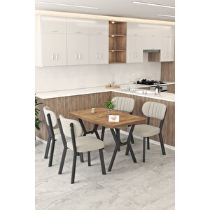 Gnr 70x110cm Sabit Atlantik Mutfak Masası Takımı, Yemek Masası, 4 Modern Krem Sandalye Krem