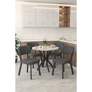 Gnr 90cm Sabit Efes Mutfak Masası Takımı, Yemek Masası, 4 Modern Antrasit Sandalye Antrasit