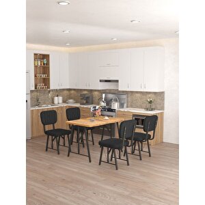 Hayat 70 X 110 Cm Sabit Atlantik Mutfak Masası, Mutfak Masası Takımı, Yemek Masası, 4 Siyah Sandalye Siyah