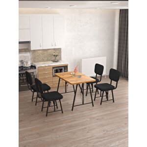 Hayat 70 X 110 Cm Sabit Atlantik Mutfak Masası, Mutfak Masası Takımı, Yemek Masası, 4 Siyah Sandalye Siyah