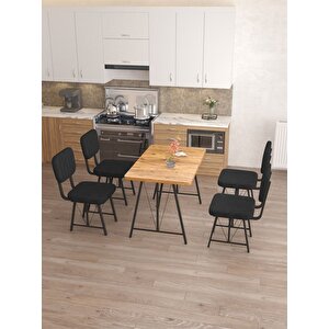 Hayat 70 X 110 Cm Sabit Atlantik Mutfak Masası, Mutfak Masası Takımı, Yemek Masası, 4 Siyah Sandalye Siyah