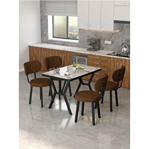 Azra 70x110cm Efes Mutfak Masası, Mutfak Masası Takımı, Yemek Masası, 4 Kahverengi Sandalye Kahverengi