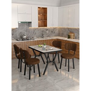Azra 70x110cm Efes Mutfak Masası, Mutfak Masası Takımı, Yemek Masası, 4 Kahverengi Sandalye Kahverengi
