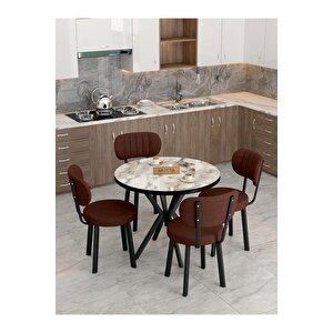 Azra 90cm Efes Mutfak Masası, Mutfak Masası Takımı, Yemek Masası, 4 Kahverengi Sandalye Kahverengi