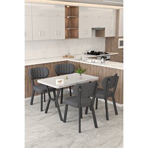 Gnr 70x110cm Sabit Beyaz Mutfak Masası Takımı, Yemek Masası, 4 Modern Antrasit Sandalye Antrasit