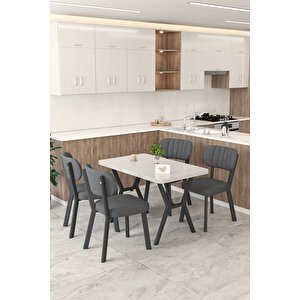 Gnr 70x110cm Sabit Beyaz Mutfak Masası Takımı, Yemek Masası, 4 Modern Antrasit Sandalye Antrasit